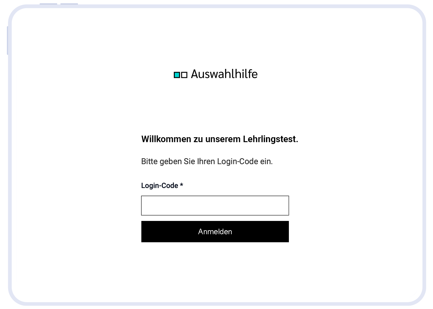 Login-Bereich der Auswahlhilfe-Lehrlingstests.