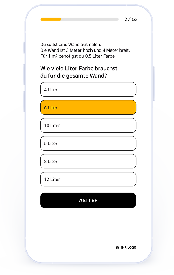 Testfrage der Kategorie RechenCheck im LehrberufsCheck.