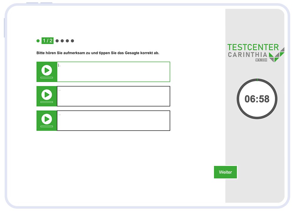 Testaufgabe aus dem Berufsorientierungs-System am Testcenter Carinthia.