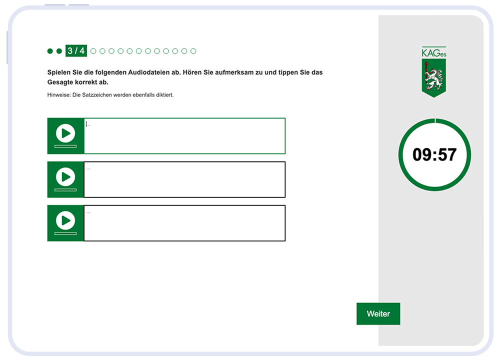 Testaufgabe im Eignungstest für Schreib- und Verwaltungsfachkräfte der Steiermärkischen Krankenanstaltengesellschaft m.b.H. (KAGES).