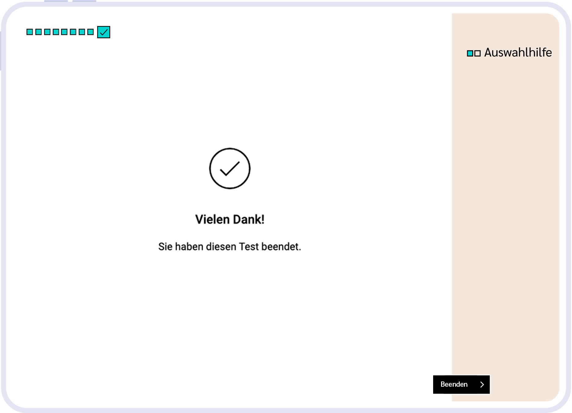 Bestätigung für den Abschluss eines online Lehrlingstests.