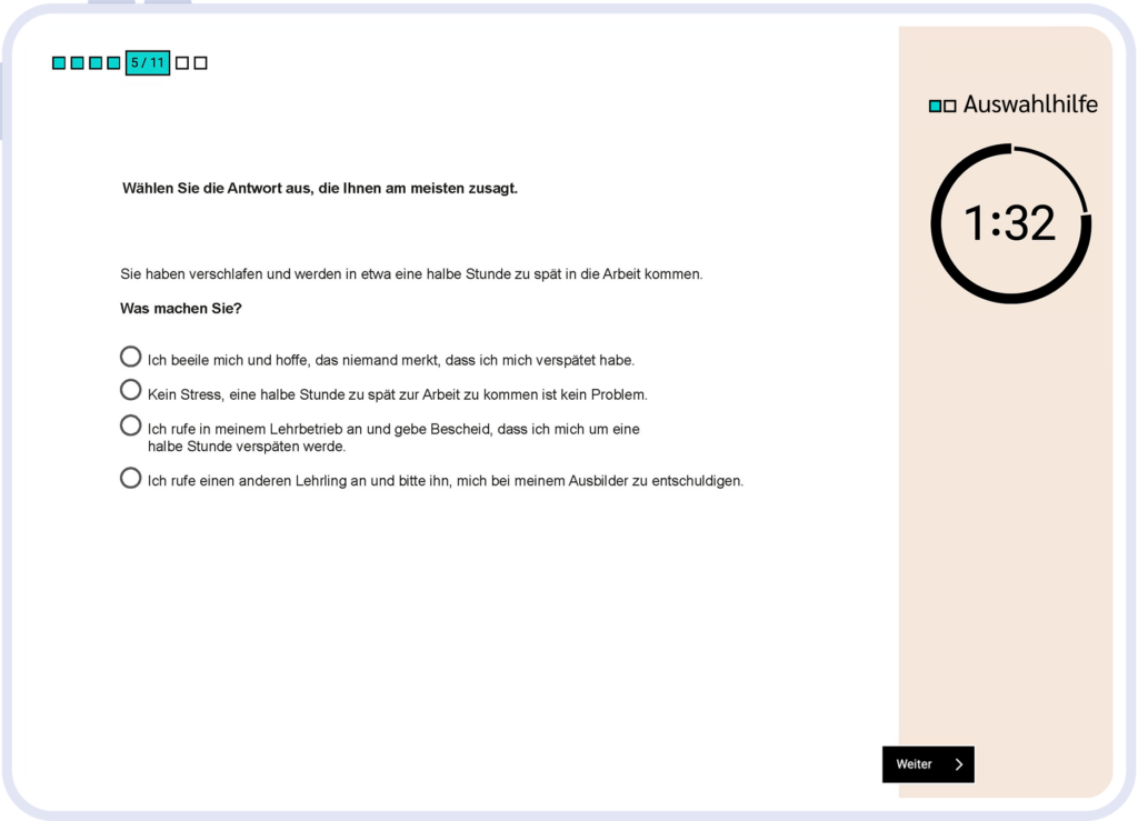 Testaufgabe zur grundsätzlichen Einstellung gegenüber der Lehre aus dem Lehrlingstest der Auswahlhilfe.
