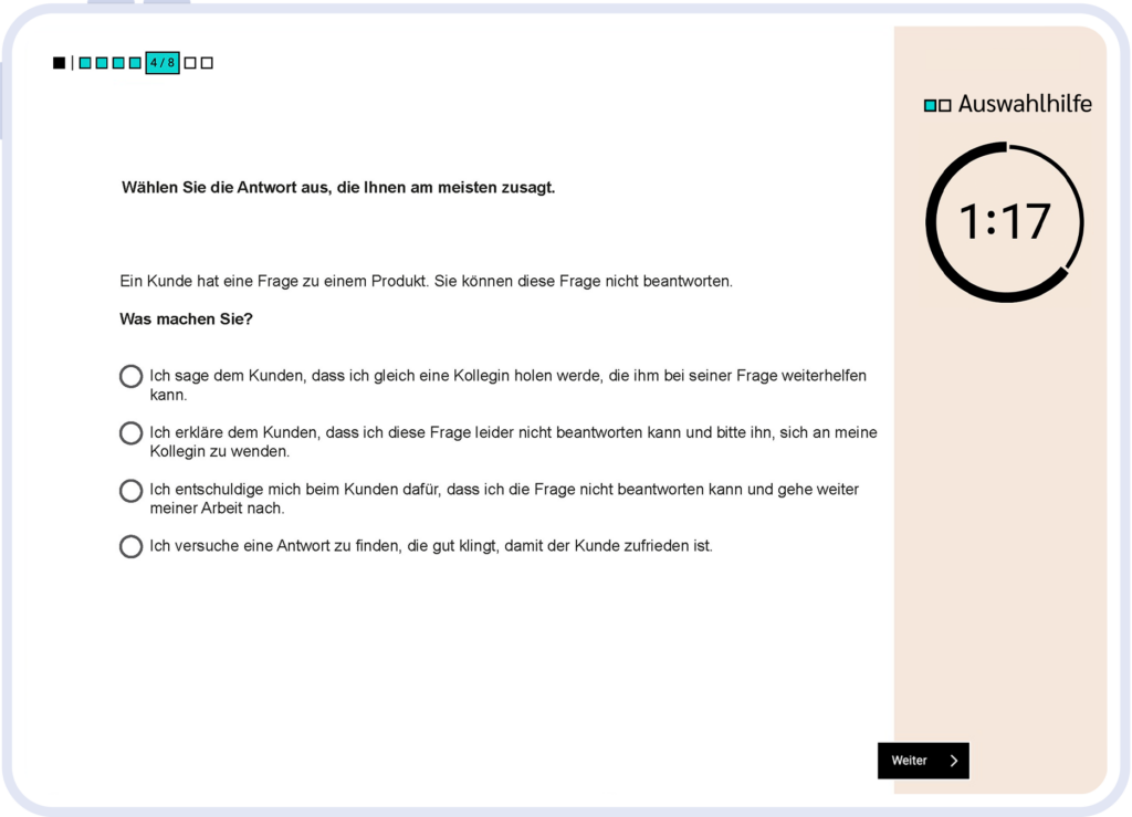 Testaufgabe zur Kundenorientierung aus dem Lehrlingstest der Auswahlhilfe.