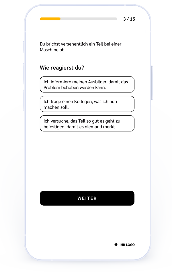 Testfrage der Kategorie WerteCheck im LehrberufsCheck.