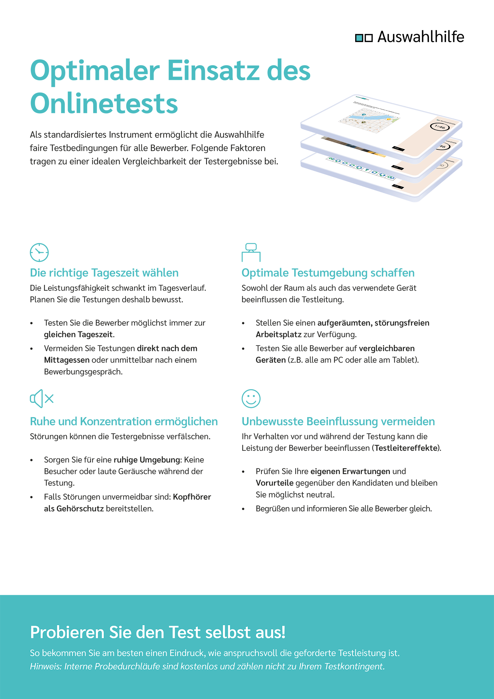 Checkliste für den optimalen Einsatz der Auswahlhilfe-Lehrlingstests.