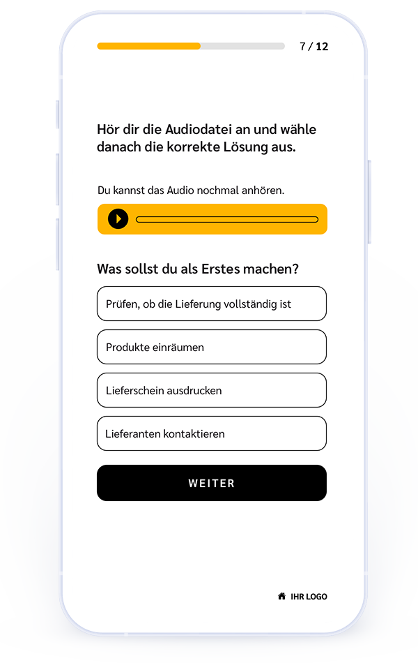 LehrberufsCheck mit Audio-Testaufgabe am mobilen Bildschirm.